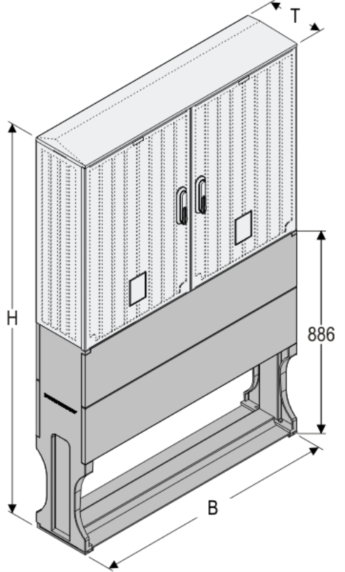 OS 53x2x60 + F Kasten GFK mit Sockel, glatt, Schrägdach, 2-türig, 2 Sperren, BxHxT=1058x1503x245