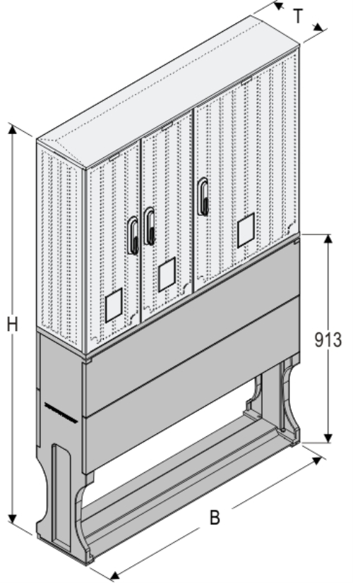 OS 26x2/53x80 + FP Kasten GFK mit Sockel mit Trennwand, glatt, Flachdach, 3-türig, 3 Sperren, BxHxT=1058x1708x245