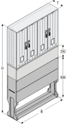 OSZ 26x4x60 + FP Kasten GFK mit Sockel mit Trennwand, gerippt, Flachdach, 4-türig, 4 Sperren, BxHxT=1058x1508x245