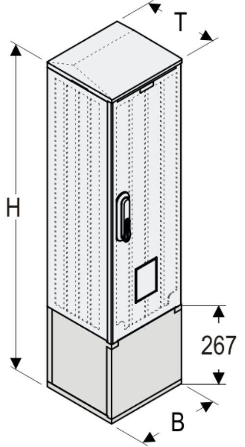 OSZi 26x80 + K Kasten GFK mit Kurzsockel + Isolierstützer, gerippt, Schrägdach, 1-türig, 1 Sperre, BxHxT=264x1084x245