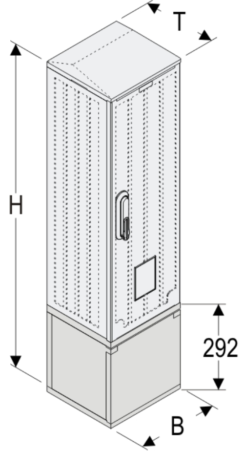 OSZi 26x80 + KP Kasten GFK mit Kurzsockel mit Trennwand + Isolierstützer, gerippt, Flachdach, 1-türig, 1 Sperre, BxHxT=264x1089x245