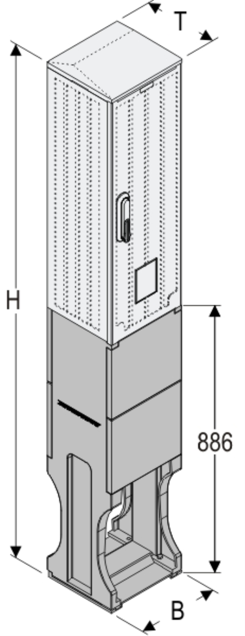 OSi 26x80 + F Kasten GFK mit Sockel + Isolierstützer, glatt, Flachdach, 1-türig, 1 Sperre, BxHxT=264x1683x245