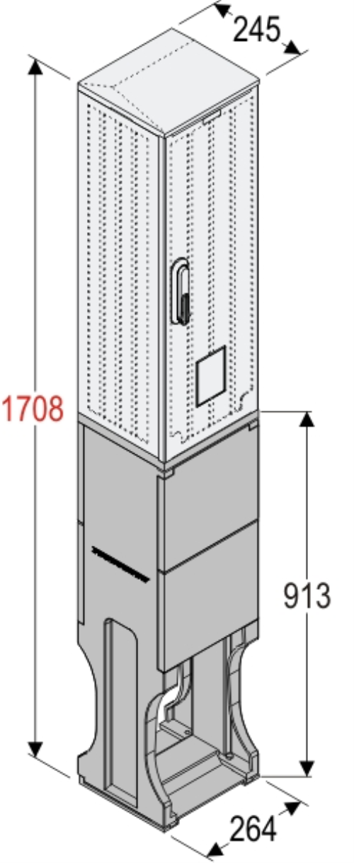 OSi 26x80 + FP Kasten GFK mit Sockel mit Trennwand + Isolierstützer, glatt, Flachdach, 1-türig, 1 Sperre, BxHxT=264x1708x245