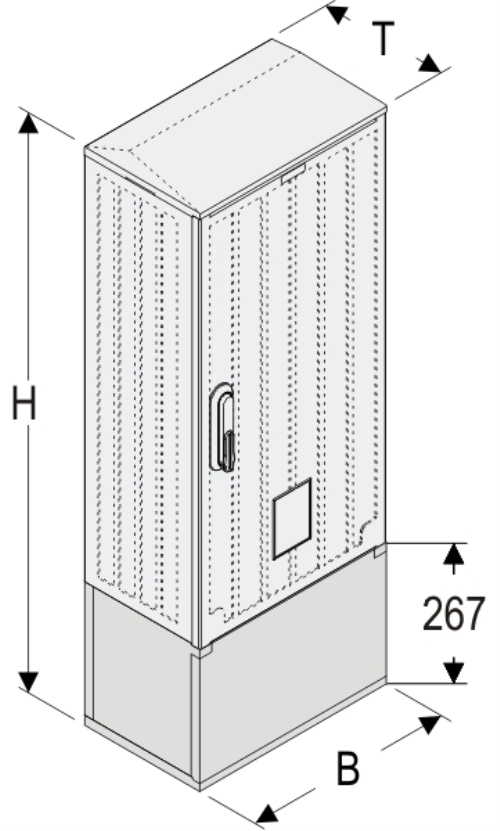 OSZi 40x80 + K Kasten GFK mit Kurzsockel + Isolierstützer, gerippt, Flachdach, 1-türig, 1 Sperre, BxHxT=396x1064x245
