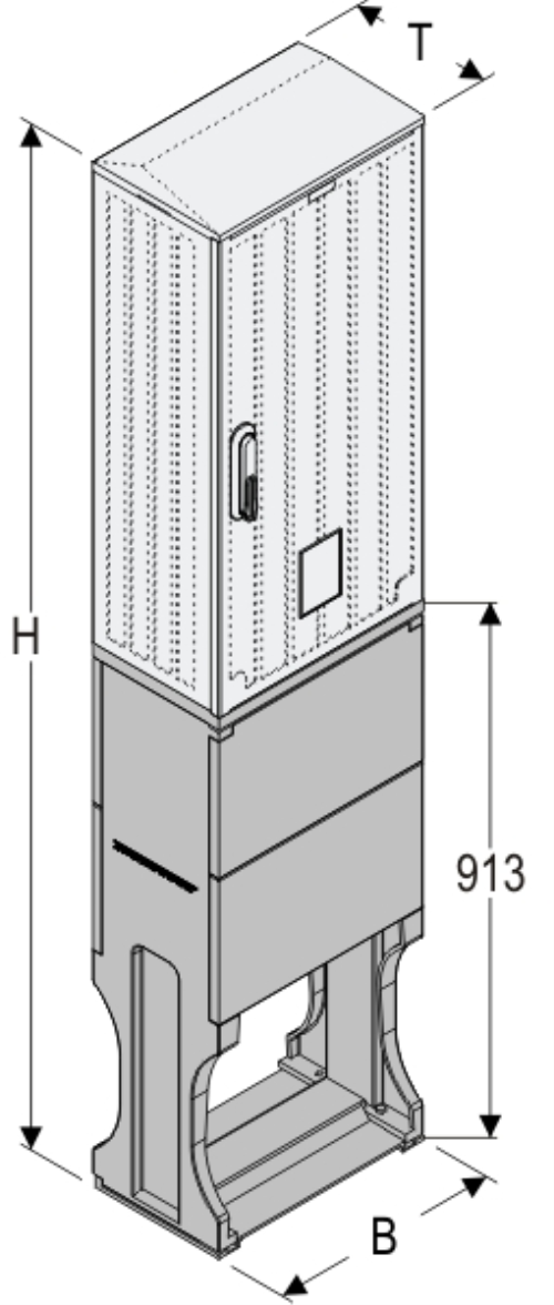 OSZi 40x80 + FP Kasten GFK mit Sockel mit Trennwand + Isolierstützer, gerippt, Schrägdach, 1-türig, 1 Sperre, BxHxT=396x1728x245