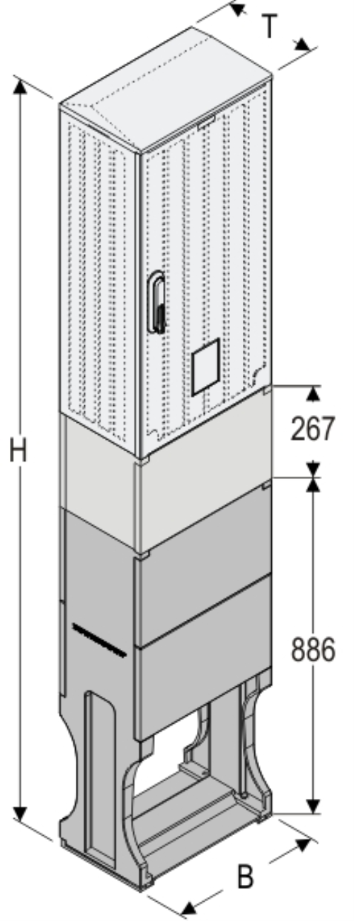 OSZi 40x80 K + F Kasten GFK mit Kurzsockel + Sockel + Isolierstützer, gerippt, Flachdach, 1-türig, 1 Sperre, BxHxT=396x1927x245
