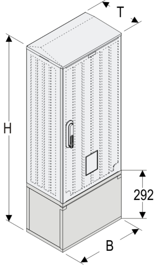OSi 40x80 + KP Kasten GFK mit Kurzsockel mit Trennwand + Isolierstützer, glatt, Schrägdach, 1-türig, 1 Sperre, BxHxT=396x1109x245