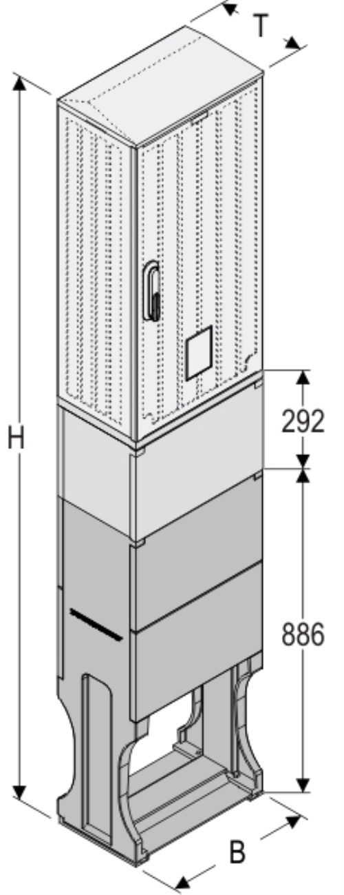 OSi 40x80 KP + F Kasten GFK mit Kurzsockel mit Trennwand + Sockel + Isolierstützer, glatt, Schrägdach, 1-türig, 1 Sperre, BxHxT=396x1972x245