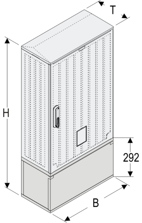 OSi 53x80 + KP Kasten GFK mit Kurzsockel mit Trennwand + Isolierstützer, glatt, Schrägdach, 1-türig, 1 Sperre, BxHxT=528x1109x245