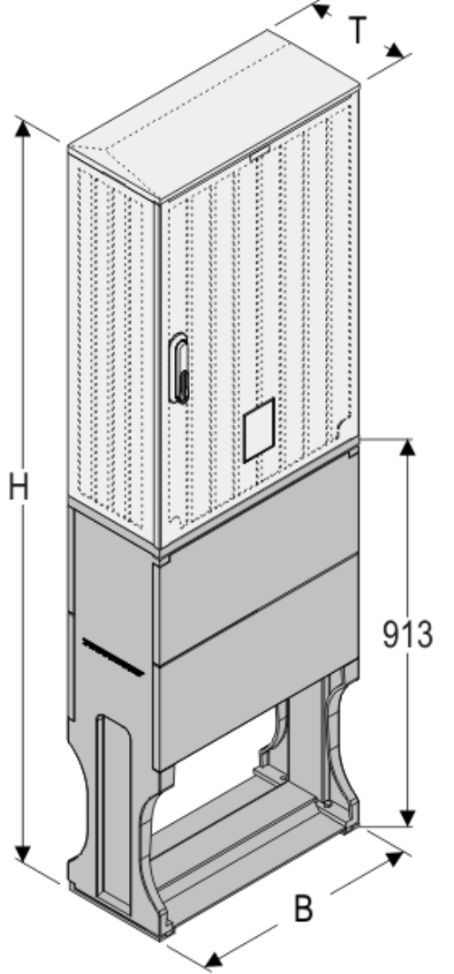 OSZi 53x80 + FP Kasten GFK mit Sockel mit Trennwand + Isolierstützer, gerippt, Schrägdach, 1-türig, 1 Sperre, BxHxT=528x1728x245