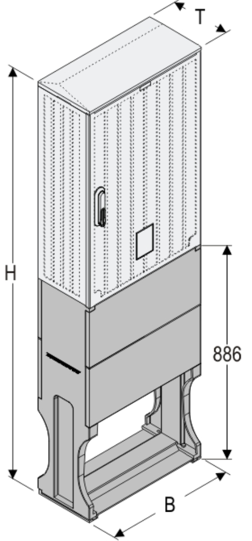 OSi 53x80 + F Kasten GFK mit Sockel + Isolierstützer, glatt, Schrägdach, 1-türig, 1 Sperre, BxHxT=528x1703x245