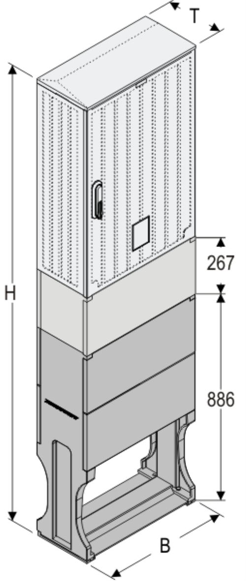 OSi 53x80 K + F Kasten GFK mit Kurzsockel + Sockel + Isolierstützer, glatt, Schrägdach, 1-türig, 1 Sperre, BxHxT=528x1947x245
