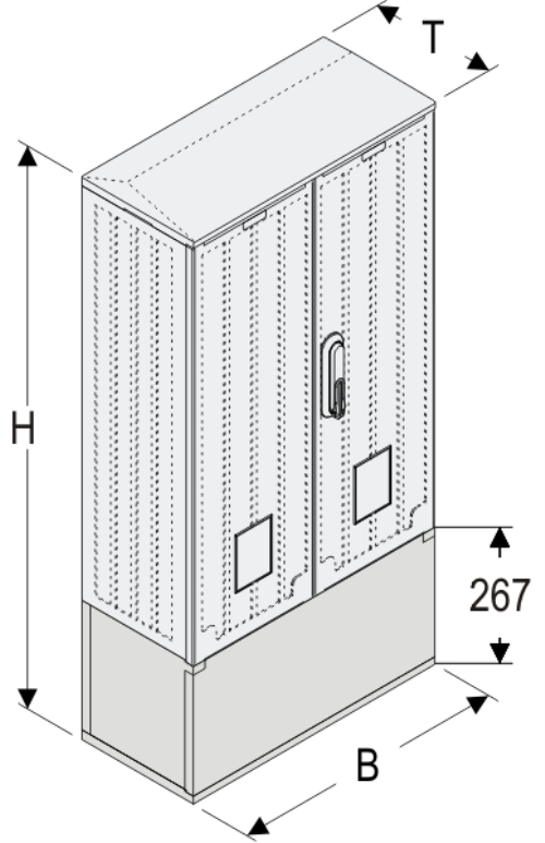 OSi 53x80-2 + K Kasten GFK mit Kurzsockel + Isolierstützer, glatt, Schrägdach, 2-türig, 1 Sperre, BxHxT=528x1084x245