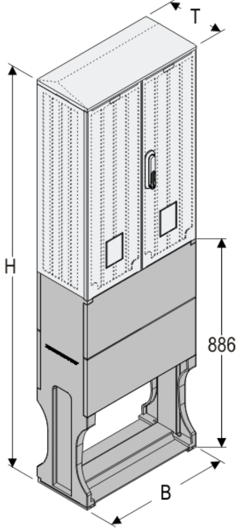 OSZi 53x80-2 + F Kasten GFK mit Sockel + Isolierstützer, gerippt, Schrägdach, 2-türig, 1 Sperre, BxHxT=528x1703x245