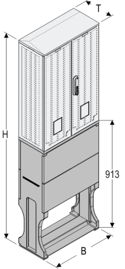 OSi 53x80-2 + FP Kasten GFK mit Sockel mit Trennwand + Isolierstützer, glatt, Schrägdach, 2-türig, 1 Sperre, BxHxT=528x1728x245