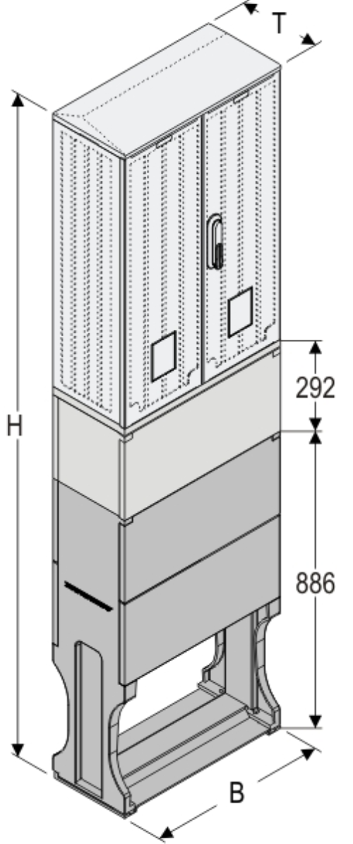 OSi 53x80-2 + KP + F Kasten GFK mit Kurzsockel mit Trennwand + Sockel + Isolierstützer, glatt, Flachdach, 2-türig, 1 Sperre, BxHxT=528x1952x245