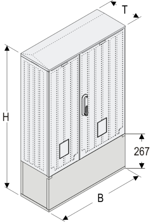 OSZi 66x80 + K Kasten GFK mit Kurzsockel + Isolierstützer, gerippt, Flachdach, 2-türig, 1 Sperre, BxHxT=660x1064x245