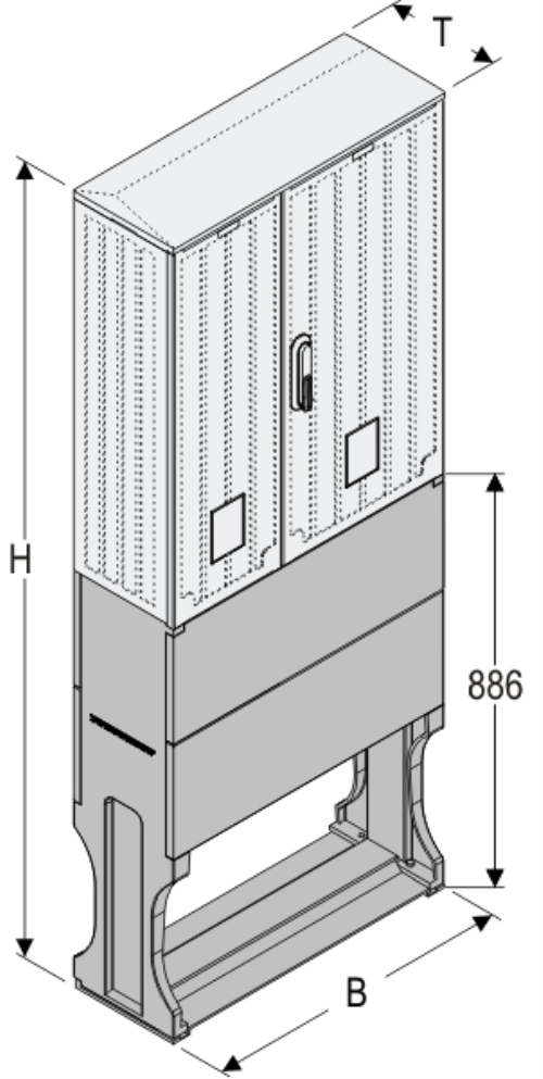 OSZi 66x80 + F Kasten GFK mit Sockel + Isolierstützer, gerippt, Schrägdach, 2-türig, 1 Sperre, BxHxT=660x1703x245