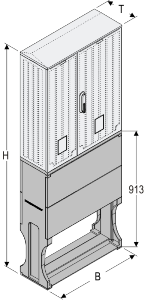 OSi 66x80 + FP Kasten GFK mit Sockel mit Trennwand + Isolierstützer, glatt, Flachdach, 2-türig, 1 Sperre, BxHxT=660x1708x245