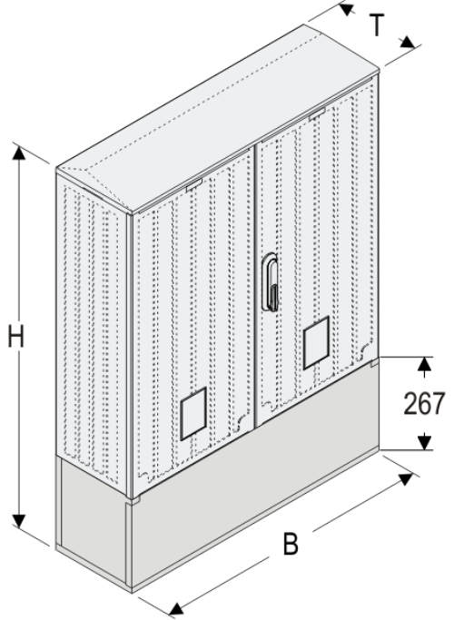 OSZi 80x80 + K Kasten GFK mit Kurzsockel + Isolierstützer, gerippt, Schrägdach, 2-türig, 1 Sperre, BxHxT=795x1084x245