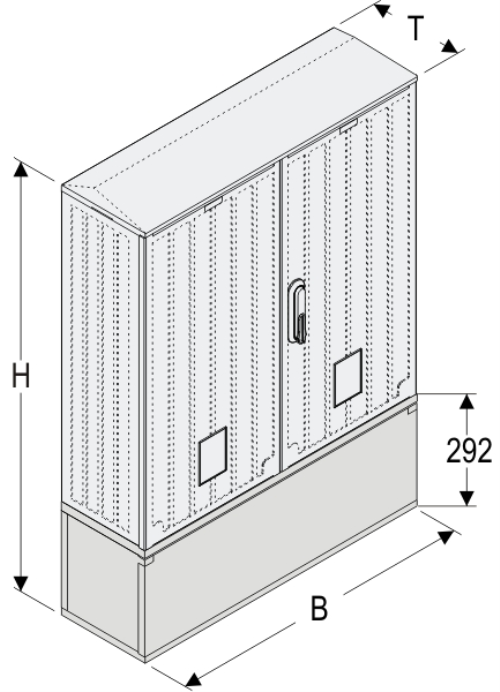 OSi 80x80 + KP Kasten GFK mit Kurzsockel mit Trennwand + Isolierstützer, glatt, Schrägdach, 2-türig, 1 Sperre, BxHxT=795x1109x245