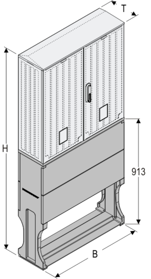 OSZi 80x80 + FP Kasten GFK mit Sockel mit Trennwand + Isolierstützer, gerippt, Schrägdach, 2-türig, 1 Sperre, BxHxT=795x1728x245