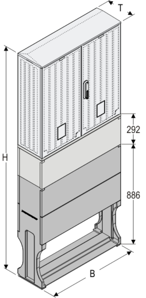 OSZi 80x80 KP + F Kasten GFK mit Kurzsockel mit Trennwand + Sockel + Isolierstützer, gerippt, Flachdach, 2-türig, 1 Sperre, BxHxT=795x1952x245