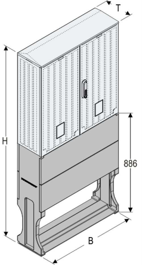 OSi 80x80 + F Kasten GFK mit Sockel + Isolierstützer, glatt, Flachdach, 2-türig, 1 Sperre, BxHxT=795x1683x245