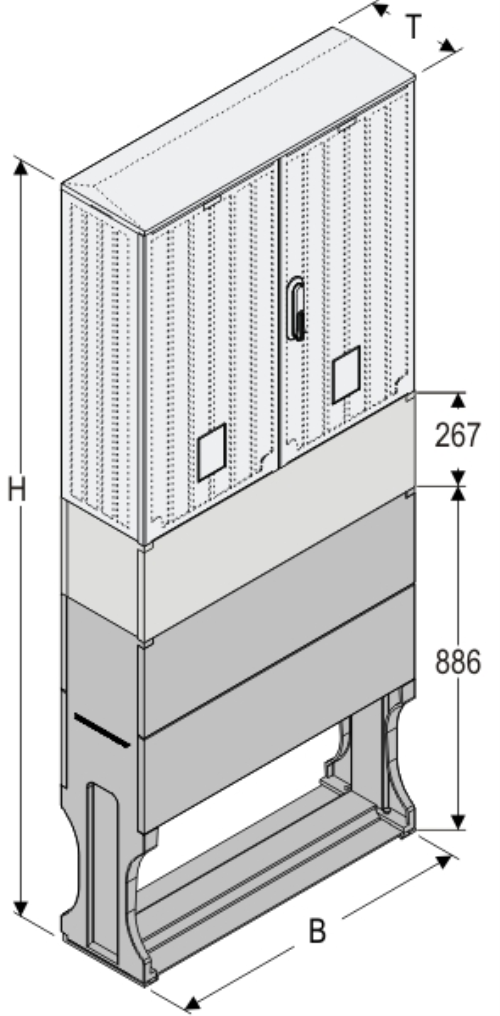 OSi 80x80 K + F Kasten GFK mit Kurzsockel + Sockel + Isolierstützer, glatt, Flachdach, 2-türig, 1 Sperre, BxHxT=795x1927x245