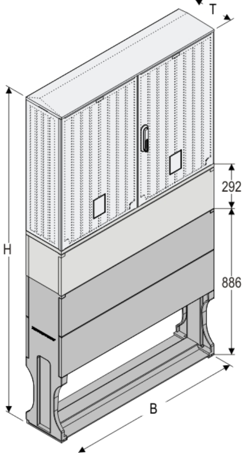 OSi 106x80 KP + F Kasten GFK mit Kurzsockel mit Trennwand + Sockel + Isolierstützer, glatt, Flachdach, 2-türig, 1 Sperre, BxHxT=1058x1952x245