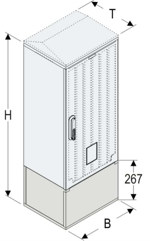 KSZ+KK 40 x 80 Kasten GFK + Kurzsockel, gerippt, Schrägdach, 1-türig, 1 Sperre, BxHxT=396x1108x320