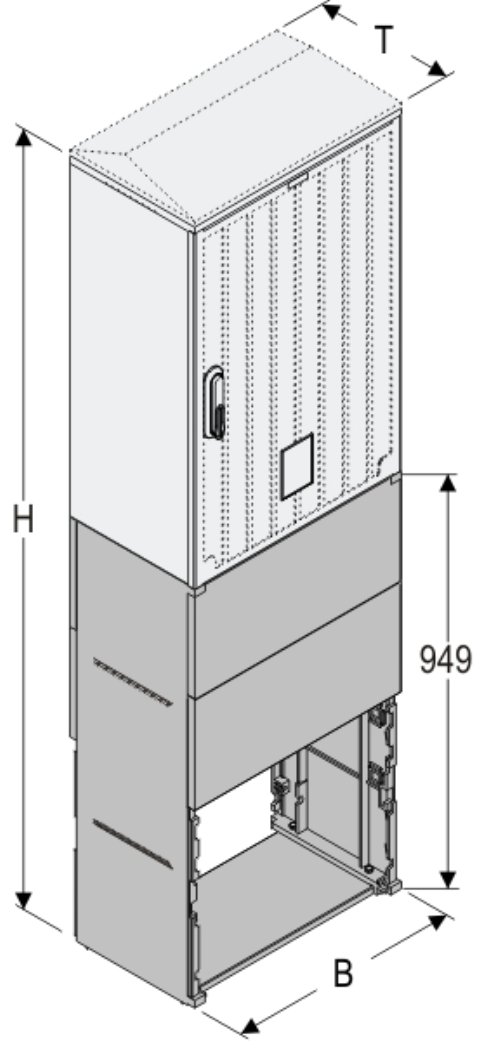 KSZ+KF 53 x 80 Kasten GFK + Sockel, gerippt, Schrägdach, 1-türig, 1 Sperre, BxHxT=528x1787x320
