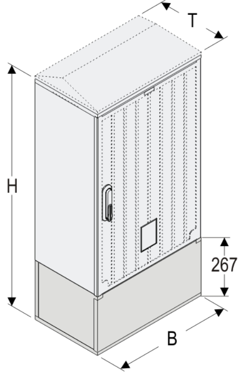 KSZ+KK 53 x 60 Kasten GFK + Kurzsockel, gerippt, Flachdach, 1-türig, 1 Sperre, BxHxT=528x864x320