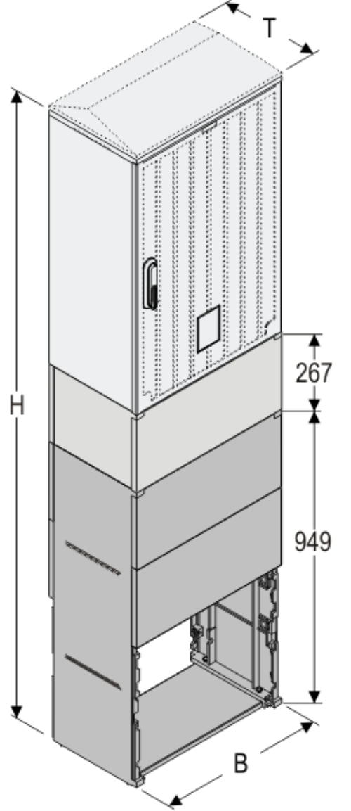 KS+KK+KF 53 x 60 Kasten GFK + Sockel + Kurzsockel, glatt, Schrägdach, 1-türig, 1 Sperre, BxHxT=528x1831x320