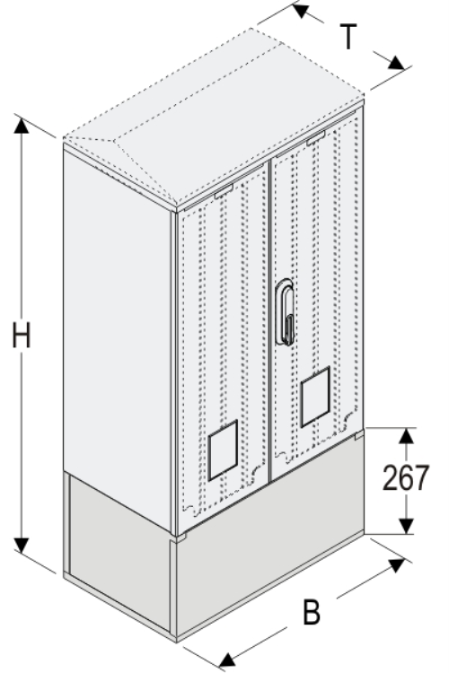 KS+KK 53 x 80 - 2 Kasten GFK + Kurzsockel, glatt, Flachdach, 2-türig, 1 Sperre, BxHxT=528x1064x320