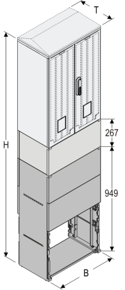 KSZ+KK+KF 53 x 60 - 2 Kasten GFK + Sockel, gerippt, Schrägdach, 2-türig, 1 Sperre, BxHxT=528x1807x320
