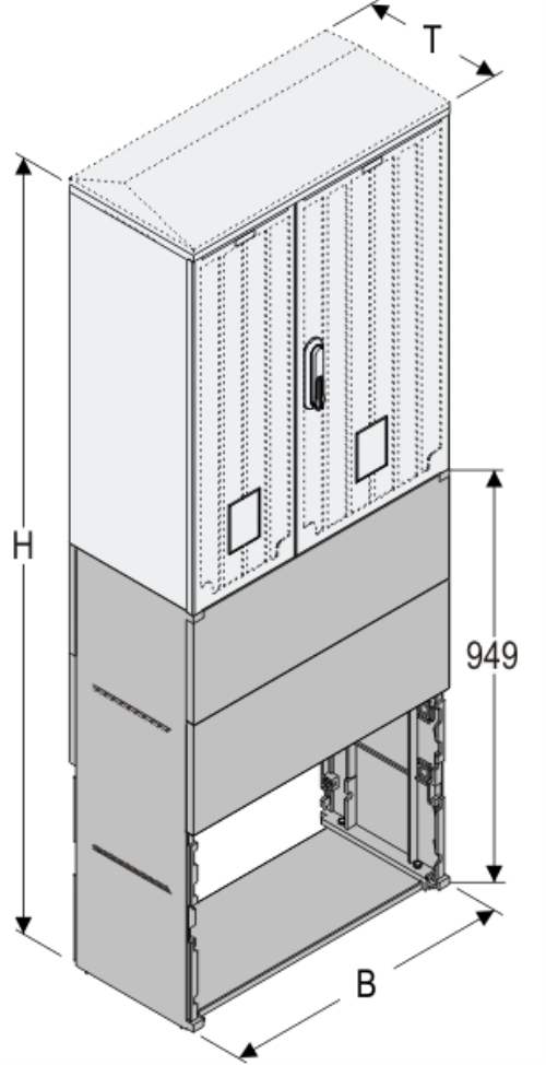 KS+KF 66 x 80 Kasten GFK + Sockel, glatt, Schrägdach, 2-türig, 1 Sperre, BxHxT=660x1787x320