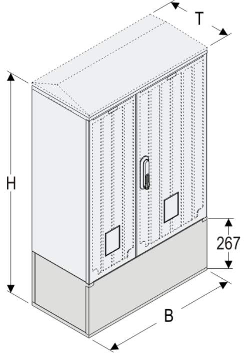 KS+KK 66 x 60 Kasten GFK + Kurzsockel, glatt, Schrägdach, 2-türig, 1 Sperre, BxHxT=660x908x320