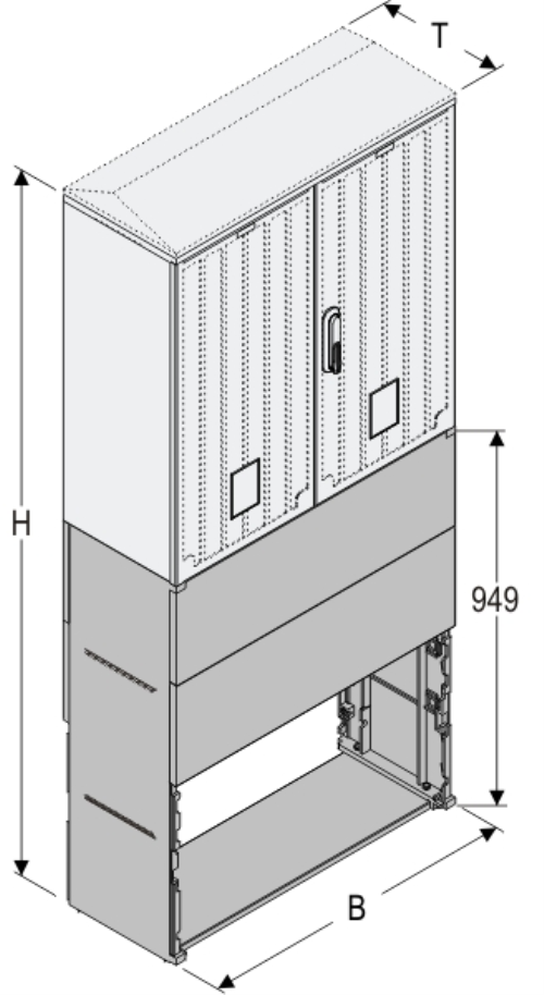KSZ+KF 80 x 60 Kasten GFK + Sockel, gerippt, Flachdach, 2-türig, 1 Sperre, BxHxT=795x1543x320