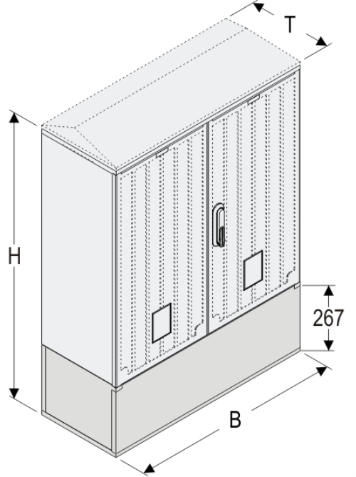 KS+KK 80 x 80 Kasten GFK + Kurzsockel, glatt, Schrägdach, 2-türig, 1 Sperre, BxHxT=795x1108x320