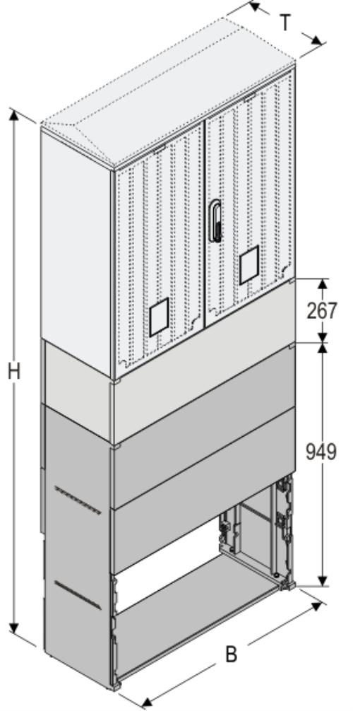 KS+KK+KF 80 x 60 Kasten GFK + Sockel + Kurzsockel, glatt, Schrägdach, 2-türig, 1 Sperre, BxHxT=795x1831x320