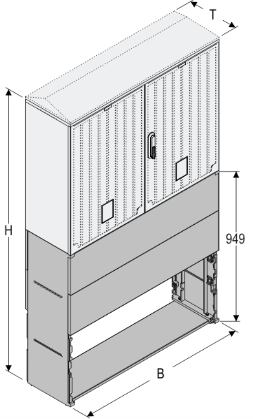 KSZ+KF 106 x 80 Kasten GFK + Sockel, gerippt, Flachdach, 2-türig, 1 Sperre, BxHxT=1058x1743x320