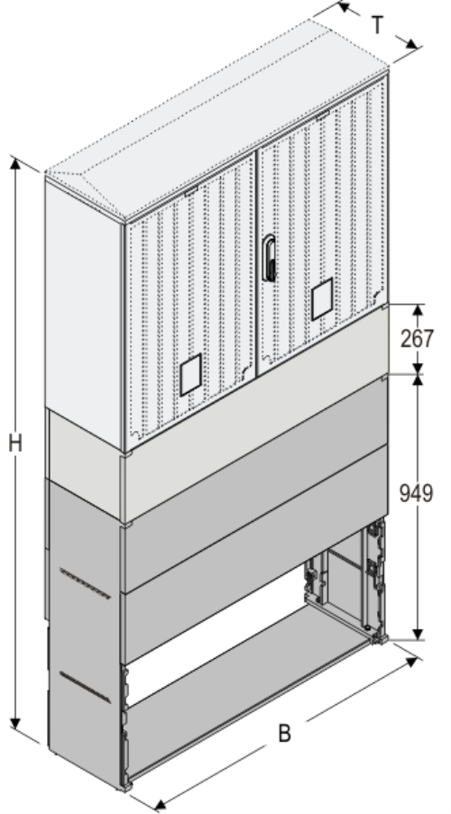 KS+KK+KF 106 x 60 Kasten GFK + Kurzsockel + Sockel, glatt, Schrägdach, 2-türig, 1 Sperre, BxHxT=1058x1807x320