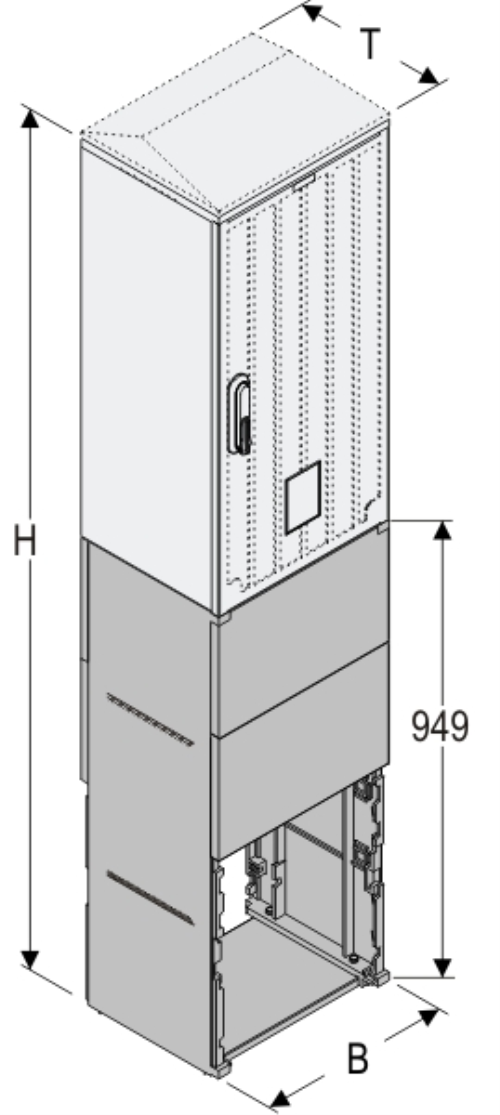 KSZi+KF 40 x 80 Kasten GFK + Sockel + Isolierstützer, gerippt, Schrägdach, 1-türig, 1 Sperre, BxHxT=396x1787x320