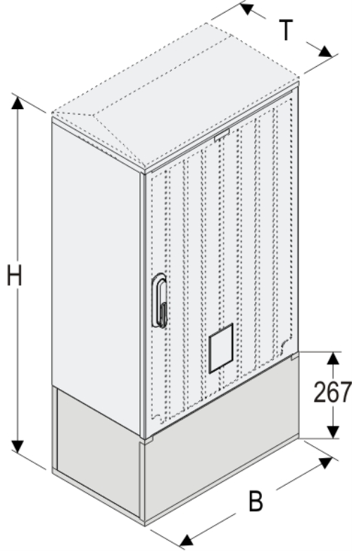 KSi+KK 53 x 80 Kasten GFK + Kurzsockel + Isolierstützer, glatt, Schrägdach, 1-türig, 1 Sperre, BxHxT=528x1108x320