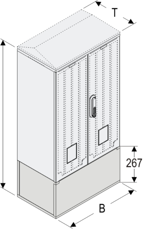 KSZi+KK 53 x 80 - 2 Kasten GFK + Kurzsockel + Isolierstützer, gerippt, Flachdach, 2-türig, 1 Sperre, BxHxT=528x1064x320