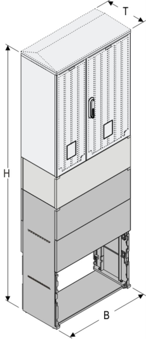 KSZi+KK+KF 66 x 80 Kasten GFK + Kurzsockel + Sockel + Isolierstützer, gerippt, Flachdach, 2-türig, 1 Sperre, BxHxT=660x1987x320