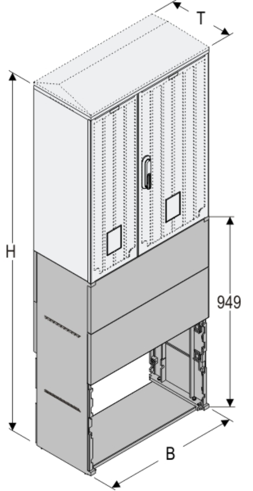 KSi+KF 66 x 80 Kasten GFK + Sockel + Isolierstützer, glatt, Flachdach, 2-türig, 1 Sperre, BxHxT=660x1743x320