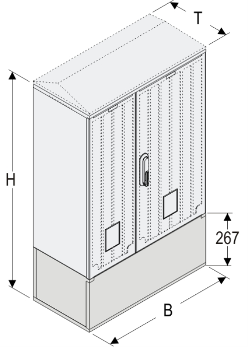 KSi+KK 66 x 80 Kasten GFK + Kurzsockel + Isolierstützer, glatt, Flachdach, 2-türig, 1 Sperre, BxHxT=660x1064x320
