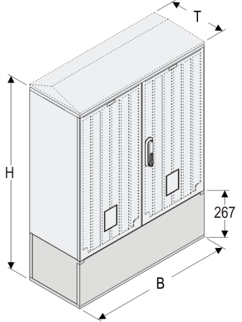KSi+KK 80 x 80 Kasten GFK + Kurzsockel + Isolierstützer, glatt, Schrägdach, 2-türig, 1 Sperre, BxHxT=795x1108x320